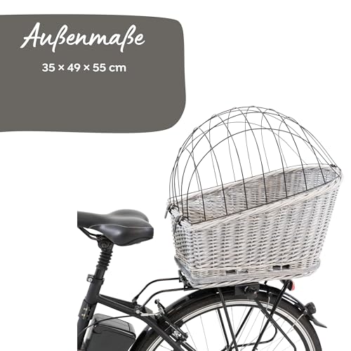 TRIXIE Fahrradkorb Weide für Hunde bis 8 kg 35 × 49 × 55 cm - gewebter Hundefahrradkorb für den Gepäckträger - mit Schutzgitter und weichem Kissen, 13114