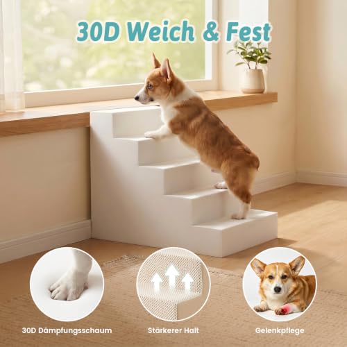 COZY KISS Hundetreppe für Kleine Hunde, 5 Stufen Breiter Haustiertreppe