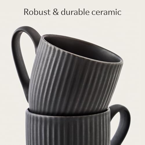 Cosumy Espresso Cups and Saucers - Set of 6 - Black matt - 90ml - Stripe Pattern Ceramic - Dishwasher Safe - Microwave Safe - Modern Demitasse Cup Set - Image 5