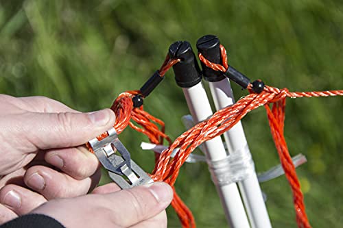 horizont Hundezaun 50m lang 90cm hoch, elektrifizierbar, Hundenetz, Zaun für Garten, Hundezaun Camping, 14 Kunststoffpfähle mit Doppelspitze, mobiler Hundezaun, Hundeauslauf