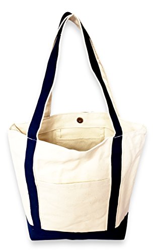 Navy Trim Heavy Cotton Canvas Carry All Shopper Tote Bag - Embroidery Available (Navy Trim with Embroidery Name)3