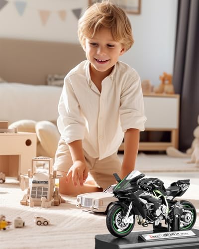 Image of MittiJoy H2R Bike, Bike Toy for Different Ages, 1:18 Scale Black Motorcycle Model Collectible, Featuring Detailed Design and Craftsmanship, Perfect for Display and Collection Enthusiasts