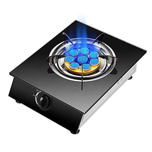 Aouoeeo Placa de Gas, Encimera de Gas, Cocina de Gas con Quemador, encimera de Vidrio Templado Negro, 5 quemadores, 2 kW, Wok de Ocho cavidades, 5 quemadores