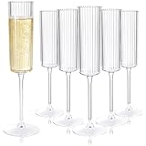 Joyido 36 Pack Clear Plastic Champagne Flutes - 6oz Ribbed Disposable Champagne Glasses - Clear Vintage Mimosa Glasses with Long Stem - Elegant Sparkling Wine Stemware for Wedding, Party