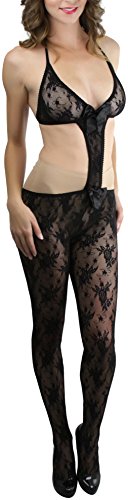 Image of ToBeInStyle Women's Bodystocking Crotchless Peek-A-Boo Fishnet Lace Bodysuit