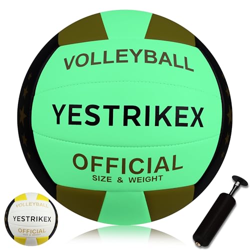 YeStrikeX Glow in The Dark Volleyball Size 5 Official Size Indoor Outdoor Volleyball with Night-Glow Effect Luminous Night Ball for Beach Gym Backyard with Pump Kit