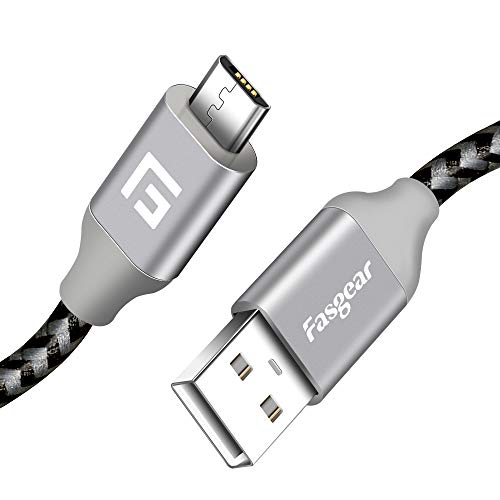 Fasgear Micro USB Cable Charging with Metal Connector Nylon Braided for Samsung Galaxy A10 M10 Huawei Y9 2019 Sony Xperia Z3 LG V10 OPPO F9 F5 and More (10ft, Black)