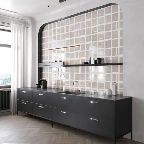 8x8 Gray Beige Porcelain Square Motif Wall and Floor Tile