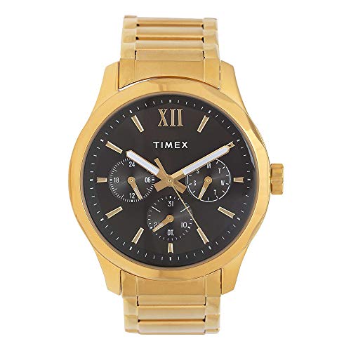 Image of TIMEX Empera Analog Watch for Man with Black Round Dial & Gold Stainless Steel Bracelet Band Water Resistant Men's Wrist Watches - TW0TG7603