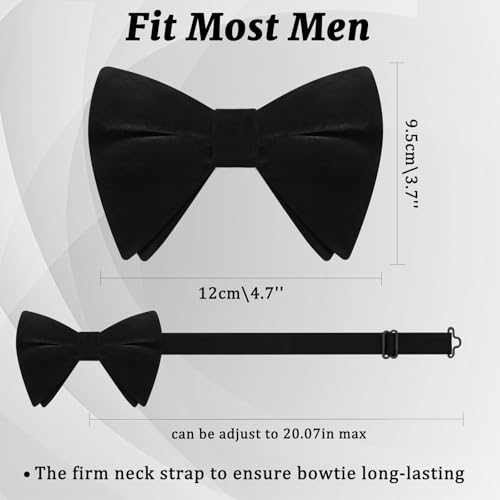 Image of Luckyvestir Velvet Bow Tie Oversized Bow Ties for Men Adjustable Black Clip on Bowtie for Tuxedo Shirt Wedding Prom