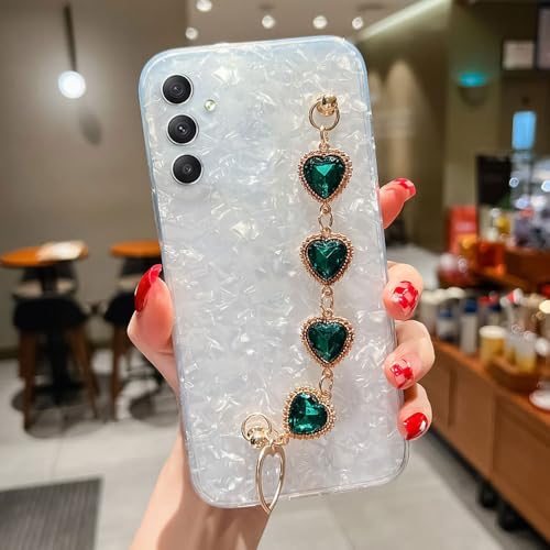 Coque de téléphone de Luxe Anti-Chute avec Bracelet Strass pour Samsung A54 5G Vert