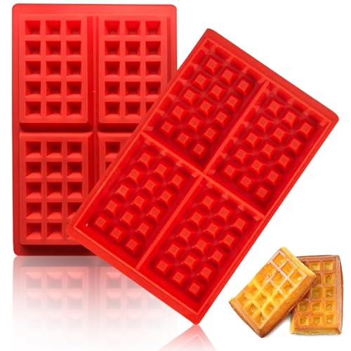 HERCHR Stampi in Silicone per Waffle, 4 Cavità Antiaderenti