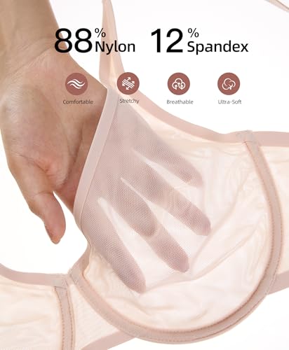 Image of Women's Sheer Bra Sexy Mesh Full Coverage See Through Unlined Underwire Supportive Plunge Bras