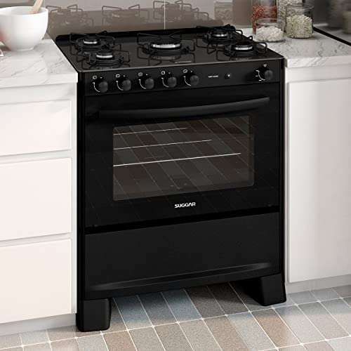 SUGGAR FOGÃO NEO COOK PRETO MESA DE VIDRO 5 BOCAS ACENDIMENTO AUTOMÁTICO FGV510PT