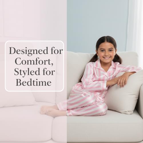 A2Z 4 Kids Girls & Boys Satin Silk Pyjamas Set Kids Sleepwear Soft Lightweight - PJS AZ015 Pink Stripe 13 - Image 5