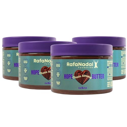 Fundación Rafa Nadal Crema Hope de Almendras y Cacao 1 kg nut&me | 55% Almendra | 100% Natural | Fuente de Proteina | Alto en Fibras | Sin lactosa | Vegano | Pack 4 x 250gr