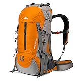 Loowoko Hiking Backpack 50L Travel Daypack Waterproof with Rain Cover for Climbing Camping Mountaineering by Loowoko(Orange)