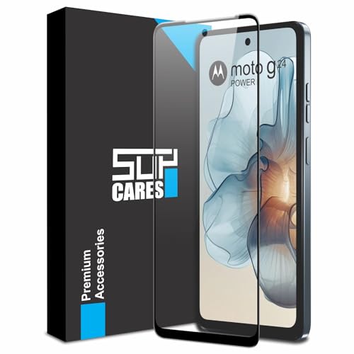 Image of SupCares Tempered Glass for Motorola Moto G24 Power, Moto G04, Moto G24 and Moto G04s (6.6 Inch) With Installation Kit | Military-Grade Gorilla Screen Protector | Edge to Edge Coverage | Black