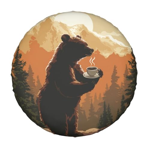 Image of Sunset Bear Coffee Spare Tire Cover for Rv Trailer Camper- Waterproof Wheel Protectors Cute Wheel Cover Universal Fit for Truck SUV Travel Camping Outdoor-14 inch