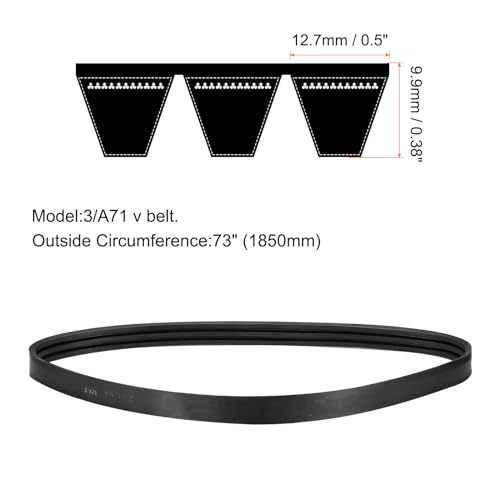 Image of uxcell 3 /A71 or 3 /4L730 Banded V-Belt Classic Wrapped Rubber, 3 Banded /3 Ribs, A Profile, 71 inch(1800mm) Inside Circumference