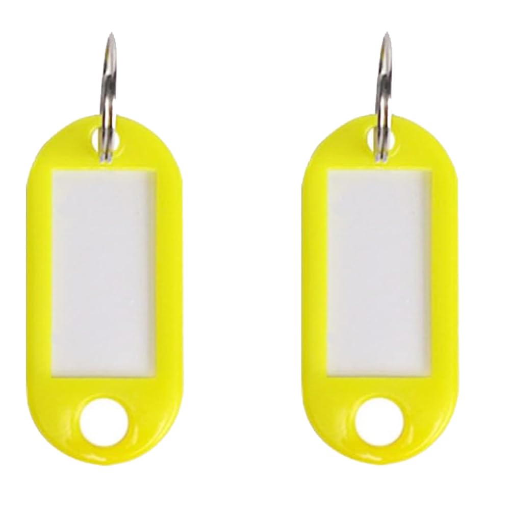 Key Tags 5cm Soft Plastic Key Chain Tags with Blank Paper Labels Yellow Colour ID Label Tag Luggage Id Labels Name Tags Id Tags Key Rings for Luggage Pet Id Name Office Key 50PCS.