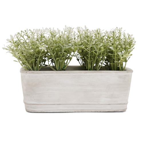 Image of PURE HOME + LIVING Green Faux Plant with Rectangular Cement Pot Plant in Dusty Green for Office Room Table Windowsill Decor.(Pot-21X12 CM,Height-15cm) Pack of 1