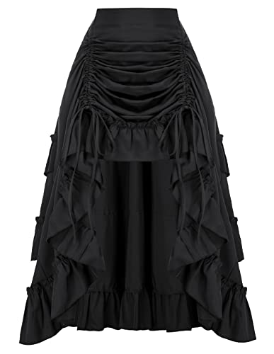 Scarlet Darkness Damen Gothic Steampunk Rock Viktorianischer High-Low Bustle Rock, Schwarz mit Rüschen, Groß