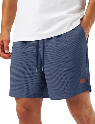 TACVASEN Men's Casual Summer Beach Shorts – Elastic Waist, Drawstring, Moisture‑Wicking Knit – Blue/Grey