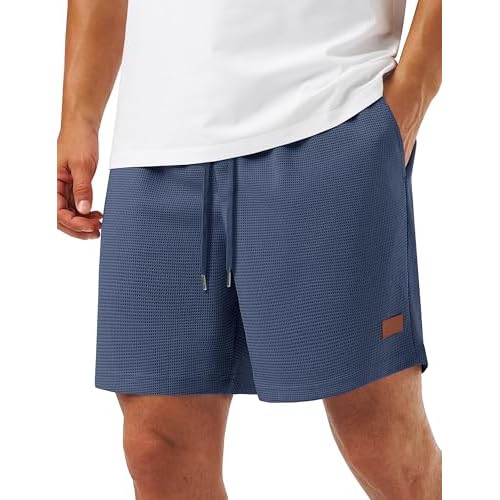 TACVASEN Men's Casual Shorts Waffle 5'' Elastic Waist Drawstring Summer Beach Shorts Moisture Wicking SweatShorts