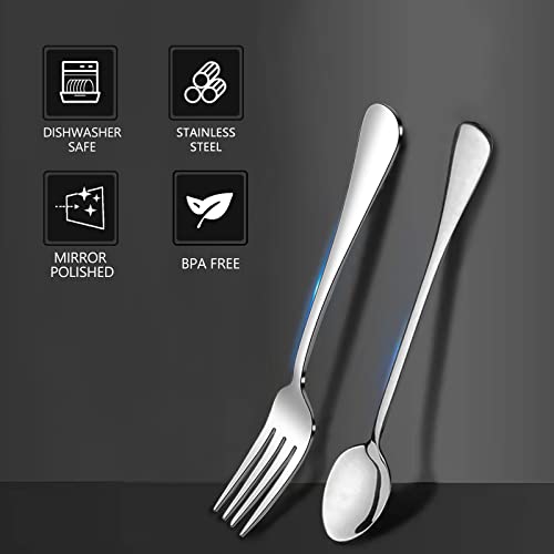 Image of SANTUO Spoons and Forks Set, 6-Piece 8 inch Salad Forks and 6-Piece 7.7 inch Iced Tea Spoons Long Handle Stainless Steel Use for Camping or Afternoon Tea, Mirror Polished & Dishwasher Safe