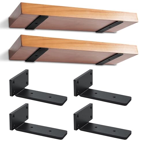 4 Piezas Soporte Estanteria Pared, Soporte Balda Flotante, Soportes de Estante Industriales Resistentes, Capacidad de Carga 70 Kg (Negro, 15cm)