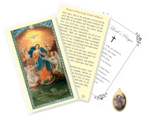 Mary Undoer of Knot Medal - Oval Epoxy Finish Mary Untier of Knots Medal, Laminated Undoer of Knot Prayer Card, Our Father Prayer Card - Our Lady Untier of Knots Devotional Set, Total 3 Items by Trendzeen - Used condition - US$11.71