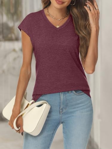 AUTOMET V Neck T Shirts for Women Spring Summer Fall Tops Teacher Work Business Dressy Casual Blouses Basic Tees Boho Fashion WineRed L - Image 6