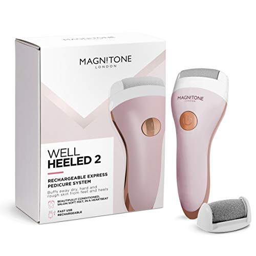 Magnitone Well Heeled 2 Rechargeable Express Pedicure System, Electric Hard Skin Remover Foot File with 2 Interchangeable Rollers - Pink