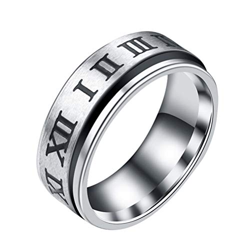 Image of PAURO Roman Numerals Spin Worry Ring | Unisex Stainless Steel, Roman Numerals Spin Worry Ring for Anxiety
