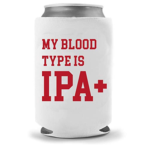 Blood Type IPA+ | Funny America Beer Can Coolies | Neoprene Soft Can Cooler | Beverage Cans Bottles | Cold Beer Tailgating Beer Gifts (Blood Type IPA)