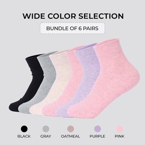 Image of Women's Diabetic Socks - 6 Pairs, Non-Binding, Soft Cotton, Comfort Fit, Breathable & Trendy, Made in Korea, Size 5-9