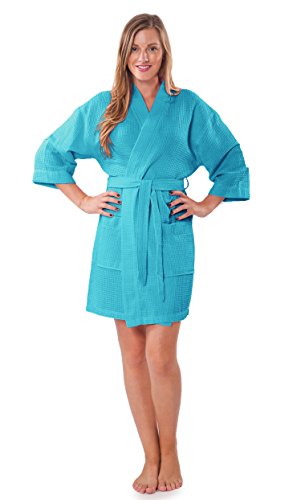 Image of Turquaz Lightweight Short Robes For Women Waffle Kimono Bathrobe - Soft, Fast-Drying, Long-Lasting Cotton Blend