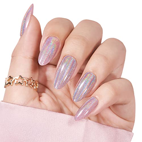 Press On Nails Short - BTArtbox Soft Gel Almond Press On Nails, Opaque Reusable Stick On Nails, Supremely Fit & Natural Fake Nail with Nail Glue in 16 Sizes - 32 Nail Kit, Unicorn