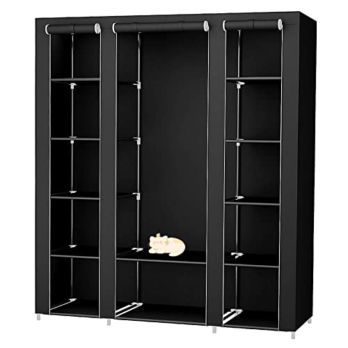 LANTUS Armoire de Rangement,Garde-Robe Penderies pour Chambre d'adulte,Penderie de vêtement Pliable,Porte-vêtements Pliable,pour Vestiaire, Chambre, Salle d’étude (175 * 150 * 45cm- Noir)