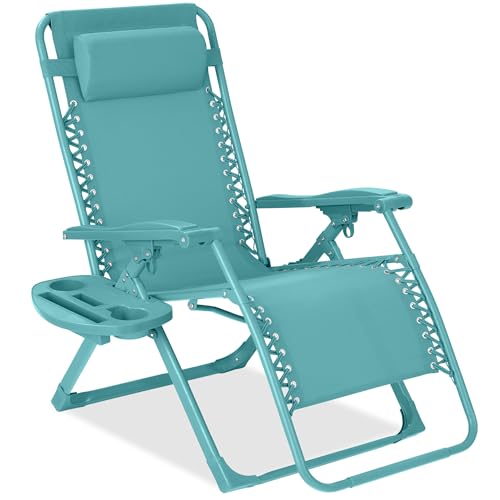 Best Choice Products Adjustable Zero Gravity Chair Monochromatic Color Folding Patio Recliner w/Side Tray Headrest - Caribbean