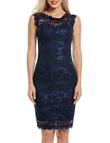ACEVOG Women's Elegant Floral Sleeveless Lace Cocktail Evening Dress A-XXL
