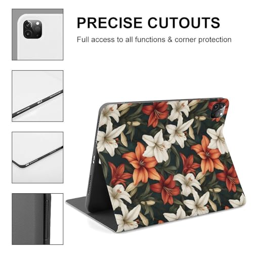 Coque iPad Pro 11 imprimé lys avec porte-crayon pour modèles 2018 à 2022