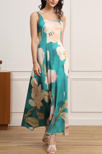 Image of Velius Women's Square Neck Sleeveless Floral Flowy Long Dress A Line Maxi Dress