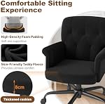 Comfy Home Chaise bureau, chaise de vanité rembourrée avec roues et bras, hauteur réglable 360° Siège d'ordinateur pivotant pour le salon, chambre, maquillage, en peluche, noir