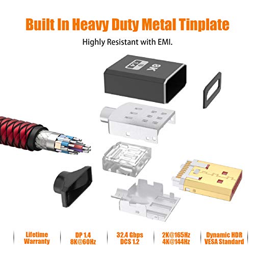 Bifale Vesa Certified 8K Displayport 1.4 Cable 25Ft, Dp 1.4 Cable Nylon Braided Supports (8K@60Hz, 4K@144Hz And 1080P@240Hz), Hbr3, 32.4Gbps, Hdcp 2.2, Hdr, Dsc 1.2 For Laptop Pc Tv Gaming Monitor #TOP2