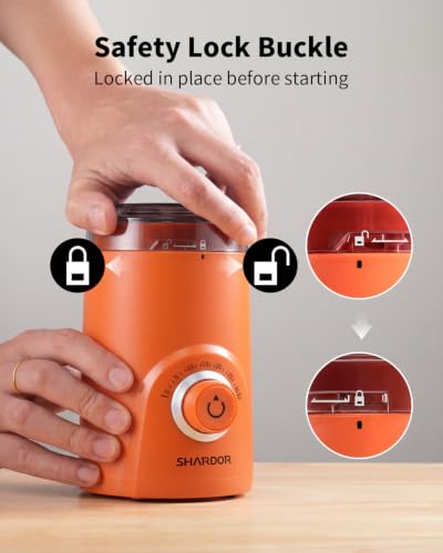 Image of SHARDOR Electric Coffee Grinder, 70g Large Capacity Spice Grinder with Visual Timing Knob for Precise Grind, Quiet Coffee Bean Grinder for Espresso, French Press, Herbs and Grains, Orange