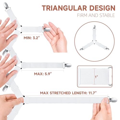 Image of Bed Sheet Straps, Upgrade Fitted Bed Sheet Holders for Corners, Non Slip Sheet Clips White 8Pcs