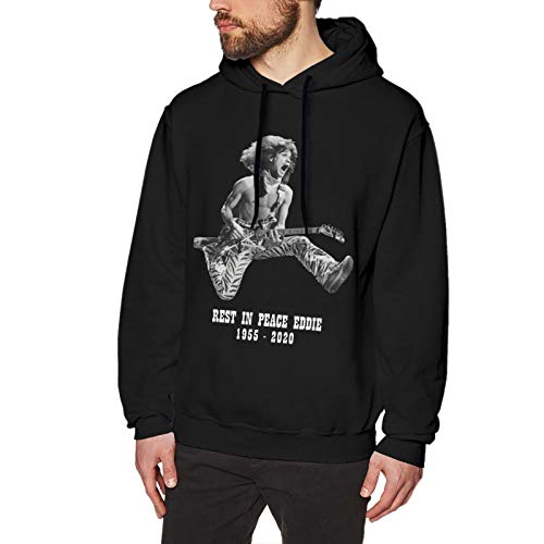 Rip Eddie Van-Halen Hoodie for Men Hooded Sweatshirt, Long Sleeve Pullover Large Black