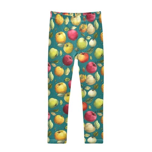 Girls Leggings Fruit Apples Leaves Soft Toddler Leggings for Girls Kids Pants Size 4T-10T